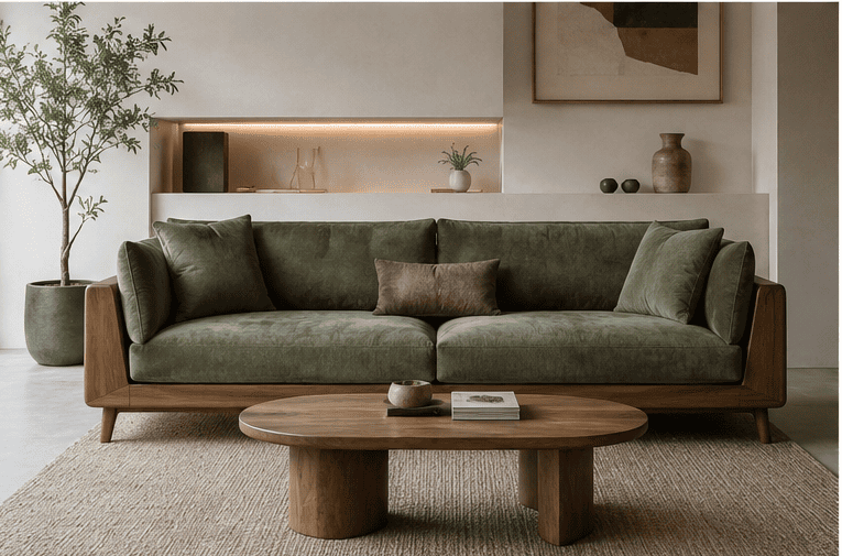 sofa jati natural custom untuk proyek hunian dan apartemen di jakarta