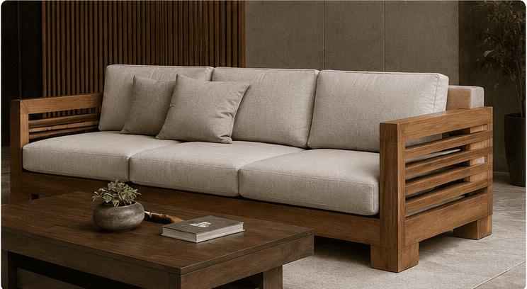sofa jati minimalis kombinasi bantal untuk hunian dan hotel