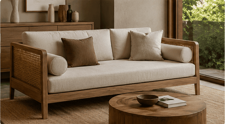 sofa jati custom kombinsai rotan untuk hotel dan villa