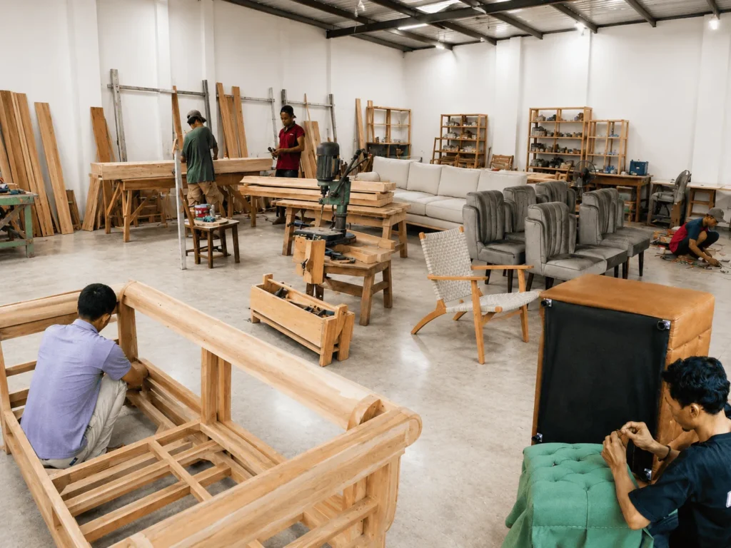 produksi sofa jati custom di workshop jepara